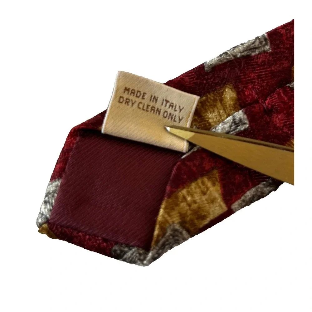 Villa Bolgheri‎ Mens Silk Necktie Red Gray Gold Yellow Print Tie Italy 100% Silk